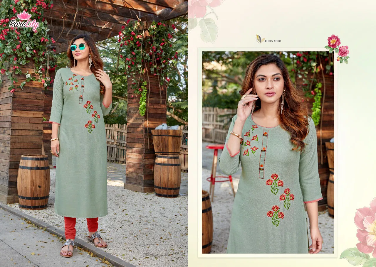 Rare Lily Senorita Rayon Party Wear Hand Work Designer Kurti Collection